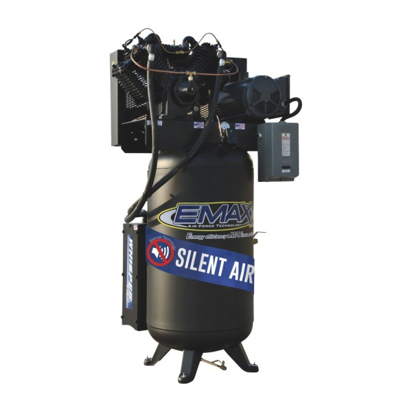 EMAX Industrial Silent Air 7.5 HP 2-Stage 80 Gallon Vertical Air Compressor 1-Phase